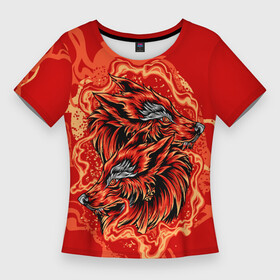 Женская футболка 3D Slim с принтом Огненные лисы в Тюмени,  |  | голова лисы | животное | лиса | огненный | огонь | хищник