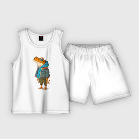 Детская пижама с шортами хлопок с принтом Оранжевая лягуха в Тюмени,  |  | амфибия | жаба | животные | лягуха | лягушка | модный