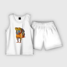 Детская пижама с шортами хлопок с принтом Модный путешественник в Тюмени,  |  | амфибия | жаба | лягуха | лягушка | путешественник | путешествие