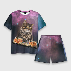 Мужской костюм с шортами 3D с принтом Космический котёнок диджей  Space DJ Cat в Тюмени,  |  | Тематика изображения на принте: galaxy | in space | pizza | vinyl | vynil | в космосе | винил | вселенная | галактика | диск жокей | космическая кошка | космический кот | космос | кот | котик | котята | микшер | пицца | прикол | пульт | юмор