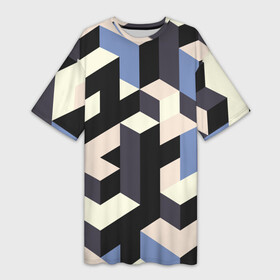 Платье-футболка 3D с принтом Изометрическая Мозаика в Тюмени,  |  | isometric | mosaic | pattern | изометрический | мозаика | синий | узор