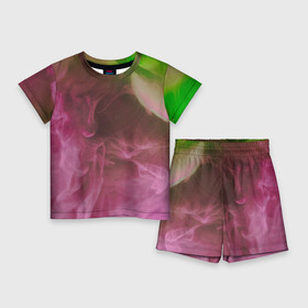 Детский костюм с шортами 3D с принтом Неоновый дым  Розовый и зелёный в Тюмени,  |  | abstraction | art | artwork | colorful | colors | fog | neon | smoke | surrealism | абстракция | арт | дым | искусство | неон | разноцветный | сюрреализм | туман | цвета