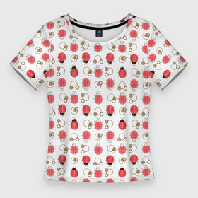 Женская футболка 3D Slim с принтом Забавные Божьи коровки на белом фоне в Тюмени,  |  | beetles | insects | ladybug | божья коровка | детский | жуки | насекомые