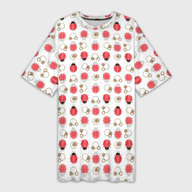 Платье-футболка 3D с принтом Забавные Божьи коровки на белом фоне в Тюмени,  |  | beetles | insects | ladybug | божья коровка | детский | жуки | насекомые