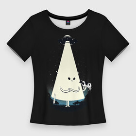 Женская футболка 3D Slim с принтом Дружелюбный пришелец в Тюмени,  |  | alien | cone | cow | flying | friendly | light | night | saucer | sky | space | stars | ufo | дружелюбный | звезды | инопланетянин | конус | корова | космос | летающая | небо | нло | ночь | пришелец | свет | тарелка