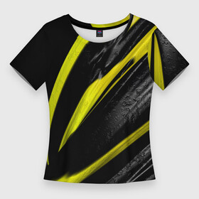 Женская футболка 3D Slim с принтом Жёлтая и Чёрная Масляная Краска в Тюмени,  |  | black | oil | paint | yellow | жёлтый | краска | масло | чёрный