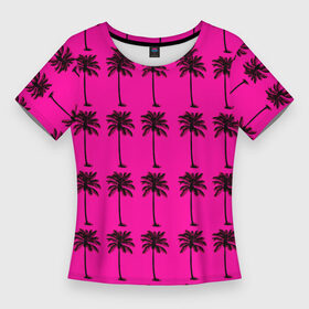 Женская футболка 3D Slim с принтом TEXTURE OF PALM TREES IN COLOR в Тюмени,  |  | black | colored | деревья | пальмы | цветной | черный