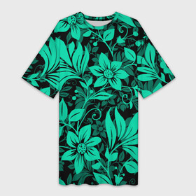 Платье-футболка 3D с принтом Ажурный цветочный летний орнамент в Тюмени,  |  | flowers | leafs | ornament | pattern | summer | лето | листья | орнамент | паттерн | узор | цветы