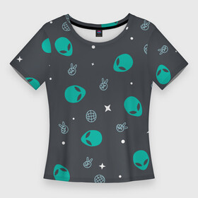 Женская футболка 3D Slim с принтом Aliens pattern в Тюмени,  |  | aliens | pattern | звезды | космос | пришельцы | чужие