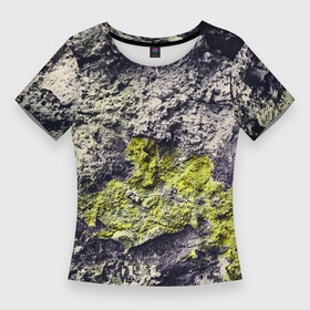Женская футболка 3D Slim с принтом Каменная Стена С Мхом в Тюмени,  |  | moss | nature | rock | stone | wall | камень | мох | природа | скала | стена