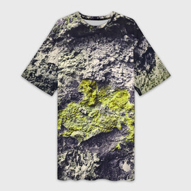 Платье-футболка 3D с принтом Каменная Стена С Мхом в Тюмени,  |  | moss | nature | rock | stone | wall | камень | мох | природа | скала | стена