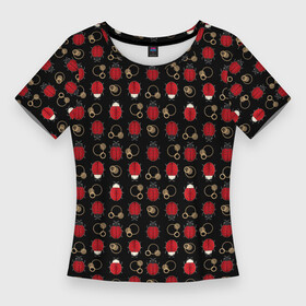 Женская футболка 3D Slim с принтом Красные Божьи коровки на черном фоне ladybug в Тюмени,  |  | beetles | black | ladybug | red | божья коровка | детский | жуки | красный | черный