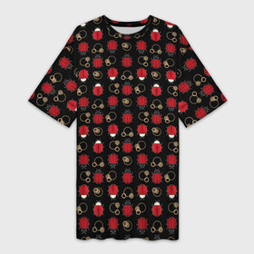 Платье-футболка 3D с принтом Красные Божьи коровки на черном фоне ladybug в Тюмени,  |  | beetles | black | ladybug | red | божья коровка | детский | жуки | красный | черный