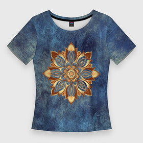 Женская футболка 3D Slim с принтом Мандала цветок в Тюмени,  |  | веган | выцветший | джинса | джнсовый | зож | йога | лепестки | мантра | медитация | потертый | узор | цветок | чакры | эзотерика