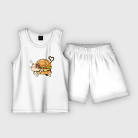 Детская пижама с шортами хлопок с принтом Кот  гамбургер в Тюмени,  |  | Тематика изображения на принте: бигмак | гамбургер | кот | котенок | кошка | мак | макдональдс