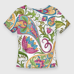 Женская футболка 3D Slim с принтом Fashionable floral Oriental pattern  Summer 2025 в Тюмени,  |  | color | fashion | flowers | ornament | pattern | summer | лето | мода | узор | цвет | цветы