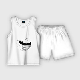 Детская пижама с шортами хлопок с принтом Закат в минимализме в Тюмени,  |  | горы | графика | закат | минимализм | море | пейзаж | чб