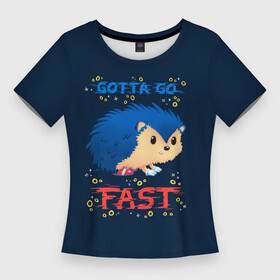 Женская футболка 3D Slim с принтом little Sonic gotta go fast в Тюмени,  |  | little sonic | sonic | ежик | синий ежик | соник
