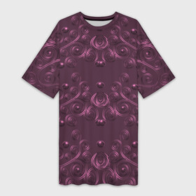 Платье-футболка 3D с принтом Вишневый орнамент из завитков и шаров в Тюмени,  |  | Тематика изображения на принте: блестящий | вишневый | завитки | кружево | линии | орнамент | тренд | шар