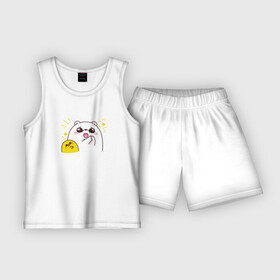 Детская пижама с шортами хлопок с принтом Цыпа и медведь в Тюмени,  |  | животное | медведь | милота | позитив | цыпленок | юмор
