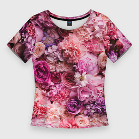 Женская футболка 3D Slim с принтом BOUQUET OF VARIOUS FLOWERS в Тюмени,  |  | carnations | flora | pink | plants | roses | spring | summer | весна | гвоздики | лето | растения | розовый | розы | флора