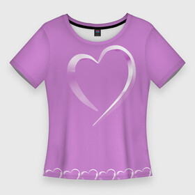 Женская футболка 3D Slim с принтом Серебристое сердце и узор из сердечек в Тюмени,  |  | блестящий | любовь | перламутровый | романтика | сердце | серебристый | узор
