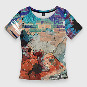 Женская футболка 3D Slim с принтом Кирпичная стена  Граффити в Тюмени,  |  | abstraction | blot | bricks | fashion | graffiti | paint | texture | wall | абстракция | граффити | кирпичи | клякса | краска | мода | стена | текстура