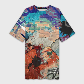 Платье-футболка 3D с принтом Кирпичная стена  Граффити в Тюмени,  |  | abstraction | blot | bricks | fashion | graffiti | paint | texture | wall | абстракция | граффити | кирпичи | клякса | краска | мода | стена | текстура