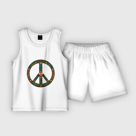 Детская пижама с шортами хлопок с принтом Pacific symbol в Тюмени,  |  | hippie | pacific | peace | world of peace | мир | мир во всем мире | мирный | мировой | птицы | сердце | хиппи | цветы