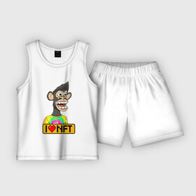 Детская пижама с шортами хлопок с принтом Ape coin i love NFT в Тюмени,  |  | ape | ape coin | crypto | i love nft | nft | биткоин | биток | крипта | криптовалюта | нфт | обезьяна | обезьянка