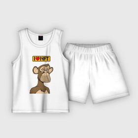 Детская пижама с шортами хлопок с принтом i love NFT Ape coin в Тюмени,  |  | ape | ape coin | crypto | nft | биткоин | биток | крипта | криптовалюта | нфт | обезьяна | обезьянка