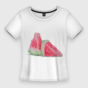 Женская футболка 3D Slim с принтом Дольки арбуза в Тюмени,  |  | акварель | арбуз | арбузик | арт | веган | веганство | дизайн | дольки арбуза | зеленый | красный | лето | фркуты
