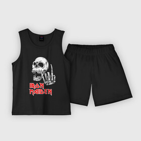 Детская пижама с шортами хлопок с принтом Iron Maiden, Череп в Тюмени,  |  | iron | iron maiden | maiden | music | rock | айрон майден | айрон мейден | музыка | рок | черпеп