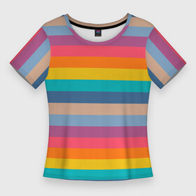 Женская футболка 3D Slim с принтом Яркая Радуга  Живи Ярче в Тюмени,  |  | color | rainbow | полосы | радуга | цветные полосы