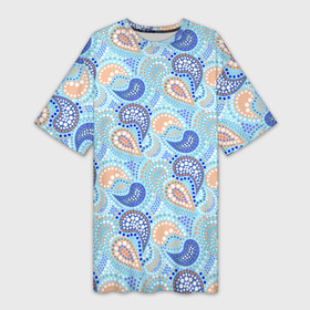 Платье-футболка 3D с принтом Турецкий огурец Turkish cucumber blue pattern в Тюмени,  |  | blue background | blue pattern | turkish cucumber | в горошек | модный узор | турецкий огурец