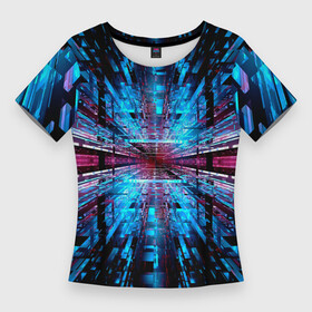 Женская футболка 3D Slim с принтом THE INFINITY TUNNEL в Тюмени,  |  | black | blue | color | geometric | illusion | modernism | pattern | surrealism | геометрический | иллюзия | модернизм | синий | сюрреализм | узор | цветной | черный