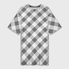 Платье-футболка 3D с принтом Бело серый клетчатый узор tartan в Тюмени,  |  | checkered pattern | tartan | в клетку | клетчатый узор | полосы | серый