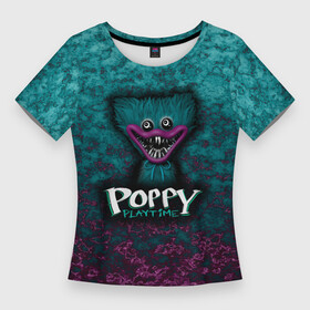 Женская футболка 3D Slim с принтом Poppy Playtime Huggy Waggy Поппи Плейтайм Хагги Вагги в Тюмени,  |  | huggy waggy | poppy playtime | игра | поппи плейтайм | сиреневый | хагги вагги | хаги ваги