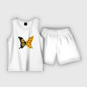 Детская пижама с шортами хлопок с принтом Черно желтая бабочка из подсолнухов в Тюмени,  |  | бабочка | подсолнух | подсолнухи | семечки | цветы | черно желтая бабочка