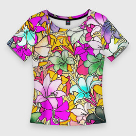 Женская футболка 3D Slim с принтом COLORED LILIES в Тюмени,  |  | beautiful | blue | bouquet | color | colorful | flora | floral | flowering | green | lily | patt | petal | plant | summer | white | yellow | белый | букет | желтый | зеленый | красивый | красочный | лепесток | лето | лилия | растение | синий | узор | флор