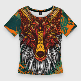 Женская футболка 3D Slim с принтом Рыжая Лиса африканский узор  Разноцветная лисичка в Тюмени,  |  | afrika | cute | fox | mandala | pattern | арт с лисой | африка | зверь | лис | лиса арт | лисёнок | лисица | лисонька | милота | много цветов | мордочка лисы | паттерн | рисунок лисы | рыжий | тропики
