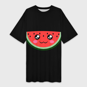 Платье-футболка 3D с принтом Арбузик на черном фоне в Тюмени,  |  | арбуз | арбузик | арбузик на черном фоне | арбузы | красный | лето | милый | сладкий | сочный | черный | черный фон