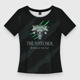 Женская футболка 3D Slim с принтом The Witcher School of the Cat в Тюмени,  |  | school of the cat | the witcher | witcher | ведьмак | школа кота