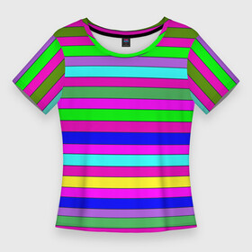 Женская футболка 3D Slim с принтом Multicolored neon bright stripes в Тюмени,  |  | bright stripes | multicolored | neon | stripes | неоновые полосы | полосатый узор | яркие полосы