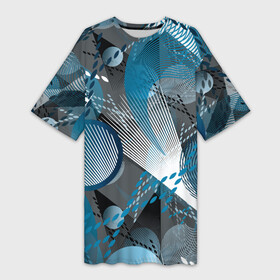 Платье-футболка 3D с принтом Серо синяя абстракция в Тюмени,  |  | abstract | blue | circle | geometric | gray | gray turquoise | large print | retro | shapes | turquoise | urban | white | абстрактный | белый | бирюзовый | геометрический | городской | круги | крупный принт | линии | полосы | ретро | серо бирюзовый