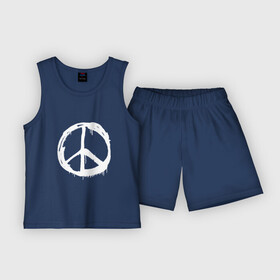 Детская пижама с шортами хлопок с принтом pacific symbol white в Тюмени,  |  | hippie | pacific | peace | world of peace | мир | мир во всем мире | мирный | мировой | хиппи
