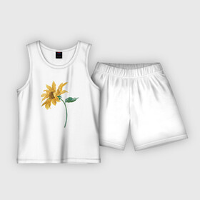 Детская пижама с шортами хлопок с принтом Branch With a Sunflower (Подсолнух) в Тюмени,  |  | ботаника | винтаж | картина | классика | книга | минимализм | подсолнух | природа | флора | цветы