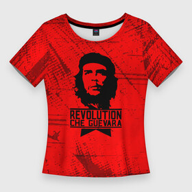 Женская футболка 3D Slim с принтом Че Гевара  на красном фоне в Тюмени,  |  | anarchy | che | che guevara | comandante | hasta la victoria siempre | анархия | гевара | до победы всегда | историческая личность | комунист | куба | революция | социализм | фидель кастро | че | че гевара | эрнесто
