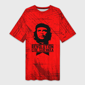 Платье-футболка 3D с принтом Че Гевара  на красном фоне в Тюмени,  |  | anarchy | che | che guevara | comandante | hasta la victoria siempre | анархия | гевара | до победы всегда | историческая личность | комунист | куба | революция | социализм | фидель кастро | че | че гевара | эрнесто
