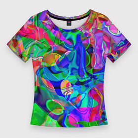Женская футболка 3D Slim с принтом REFRACTION OF COLORS в Тюмени,  |  | abstraction | background | blue | bright | colorful | colors | geometry | green | rainbow | red | reflection | scattering | shiny | yellow | абстракция | блестящий | геометрия | желтый | зеленый | красный | красочный | отражение | радуга | рассеивание | с